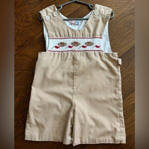 Orient Express Size 2 football shortall tan and white